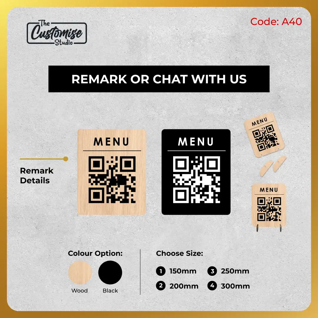 Menu QR Code Wood Sign